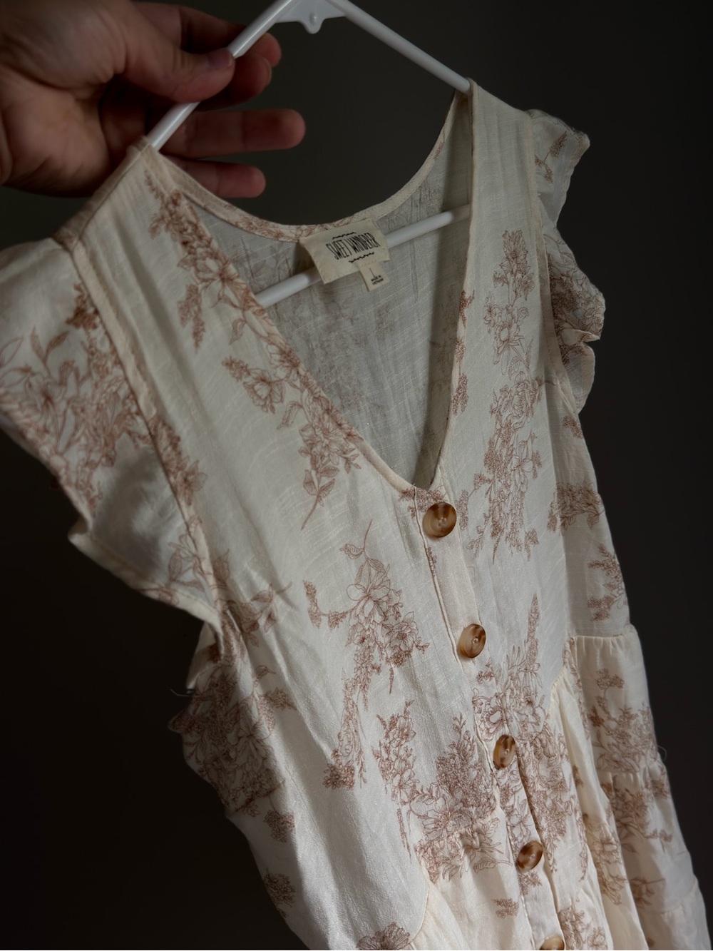 Sadie & Sage Cream Floral Button-Front Tiered Dress - Picture 2 of 4